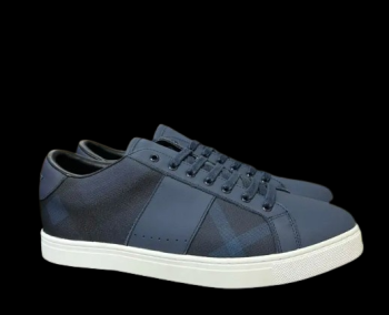 Burberry Leather and Cotton Check Sneaker Charcoal