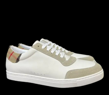 Burberry Leather and Cotton Check Sneaker White