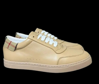 Burberry Leather and Cotton Check Sneaker Khaki