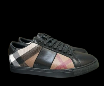 Burberry Leather and Cotton Check Sneaker Black