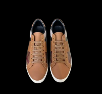 Burberry Leather and Cotton Check Sneaker Brown
